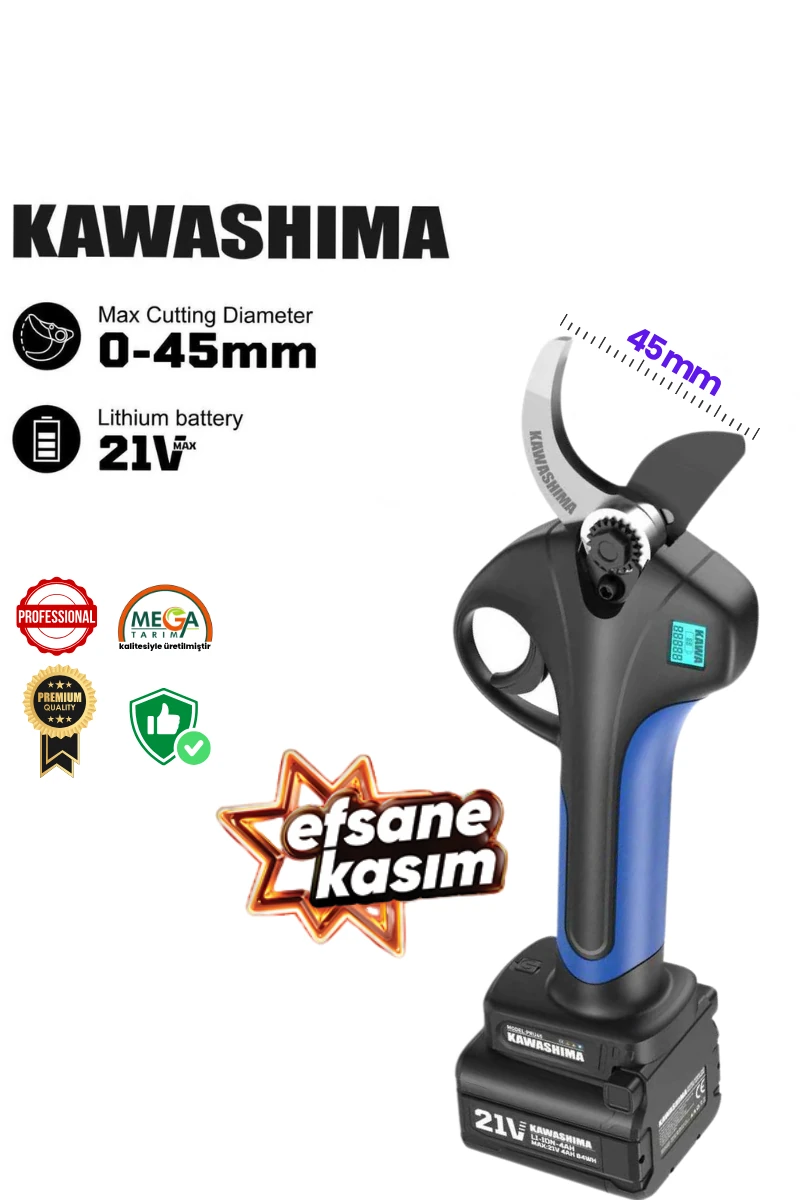 Kawashima 45 mm Akülü Budama Makası 25 Volt 4 AH Çift Bataryalı Bel Taşımalı