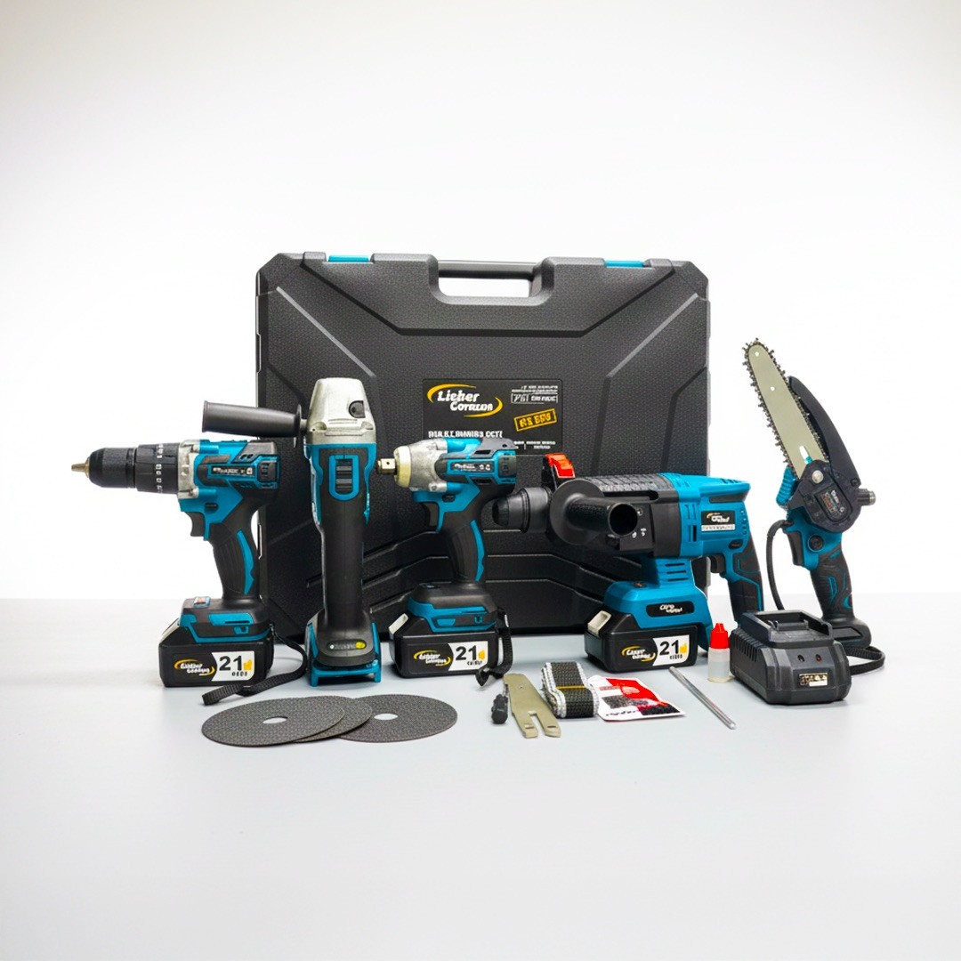 Lieber German 5’li Matkap Seti Somun Sökme,Taşlama,Budama Testeresi,Matkap,Hilti Makinesi 21 Volt 4 aH Profesyonel Ürün