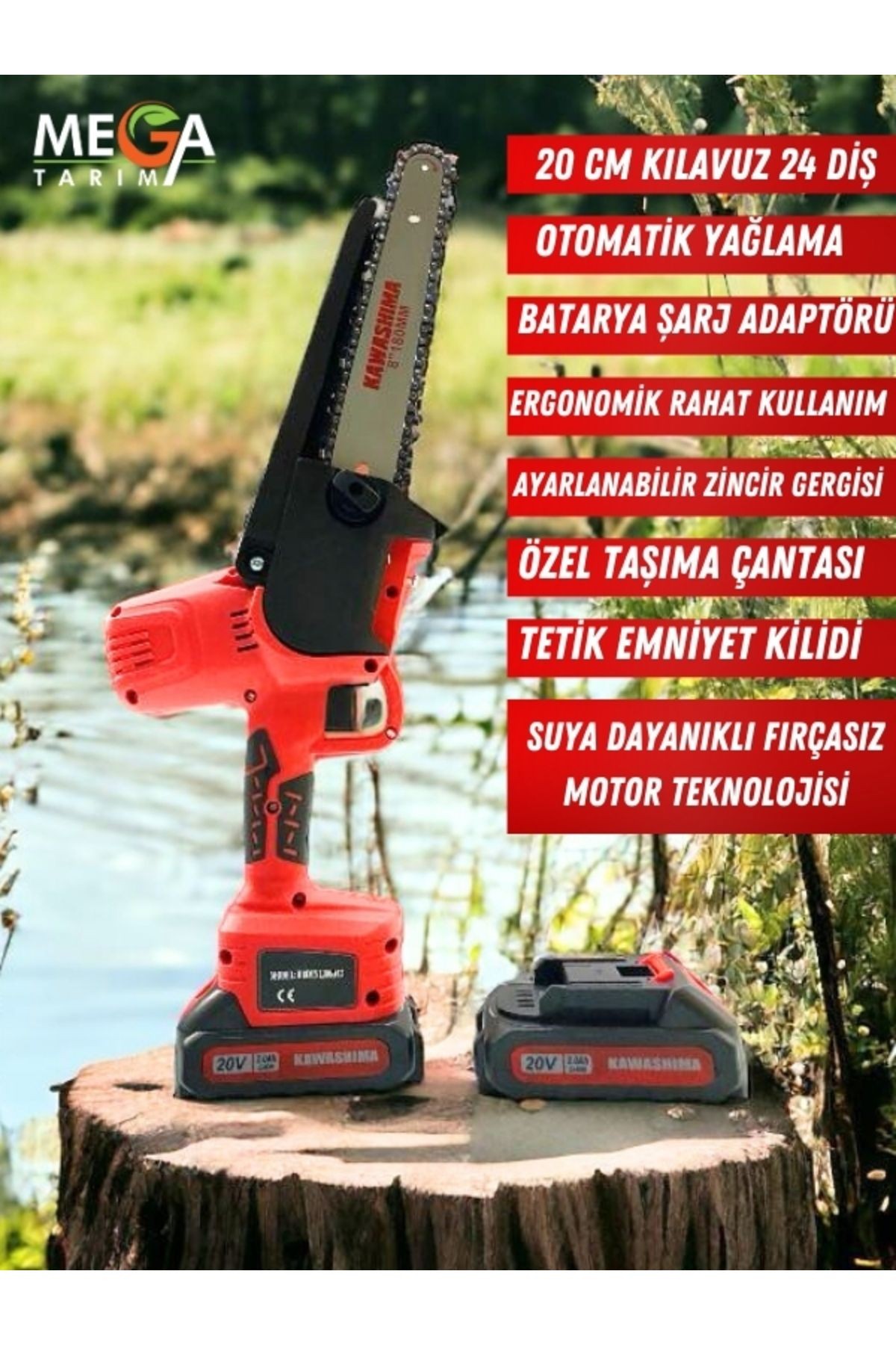 Akülü Budama Testeresi 20V 4aH Lithium-Ion Akü Çift Bataryalı