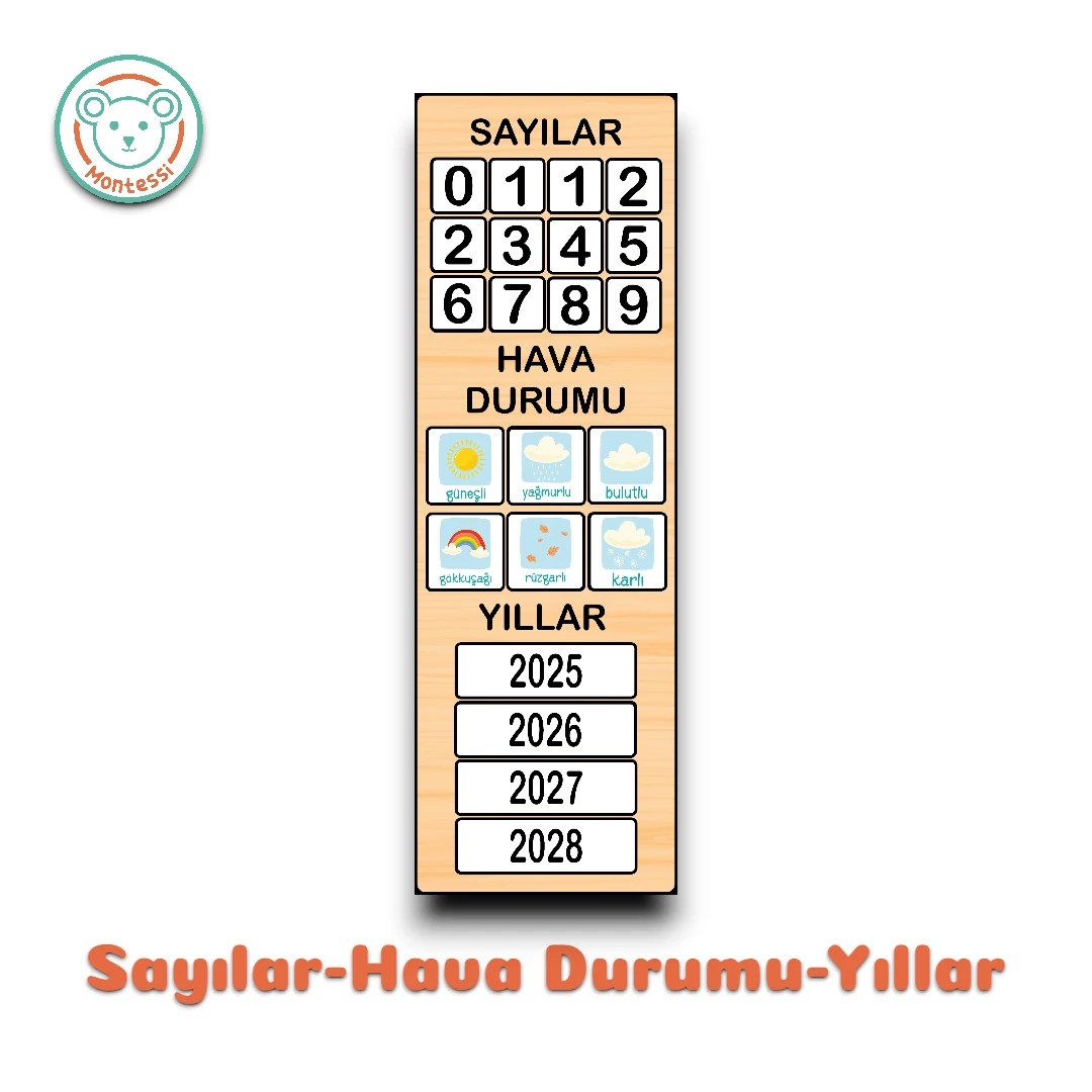 Ahşap Duvar Takvimi Mıknatıslı (Akçaağaç Renk)
