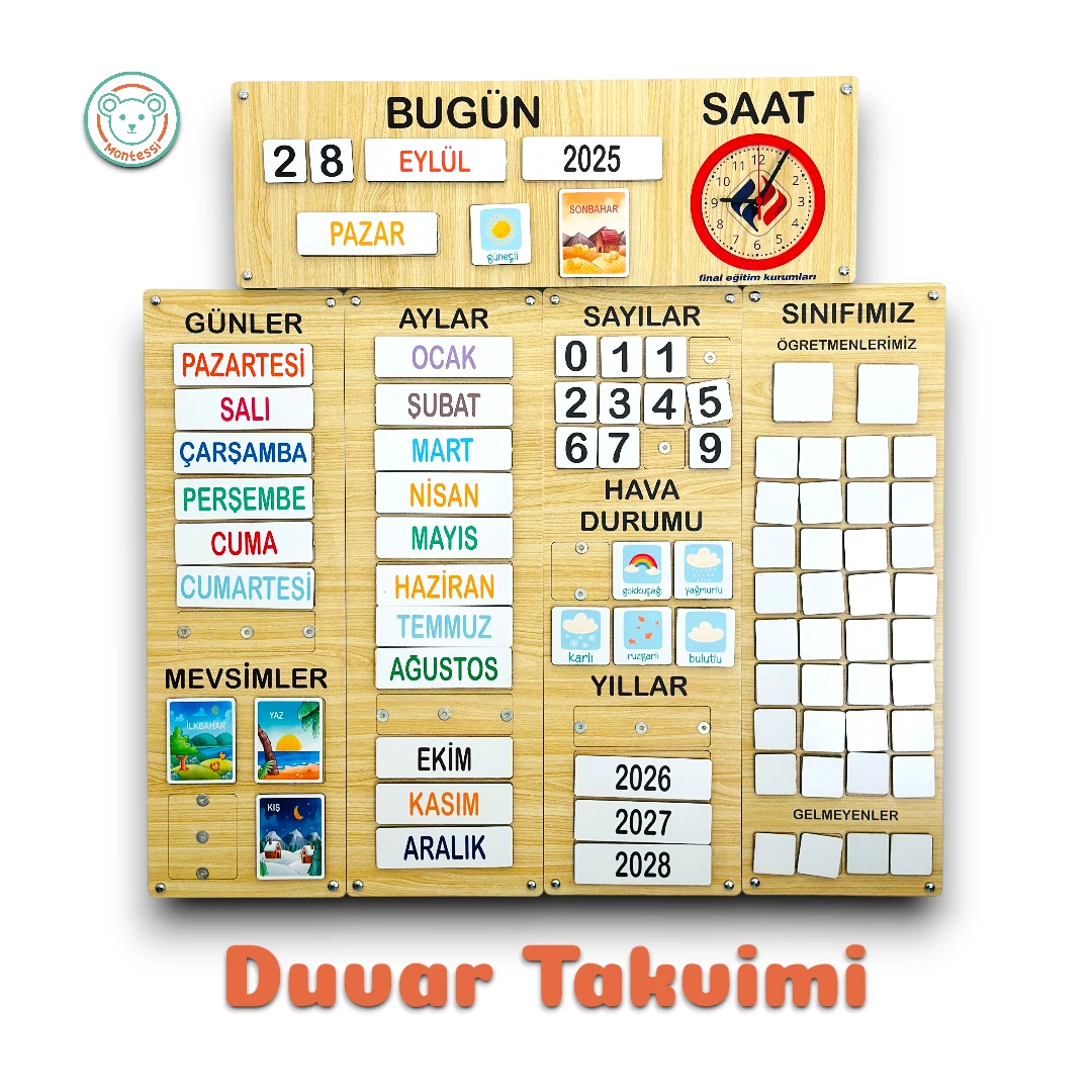 Ahşap Duvar Takvimi Mıknatıslı (Akçaağaç Renk)