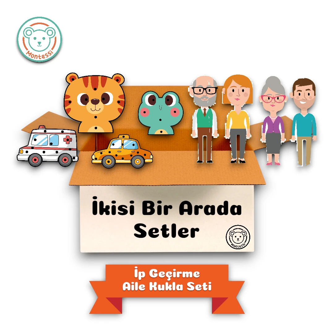 Ahşap Aile Kukla Seti-İp Geçirme