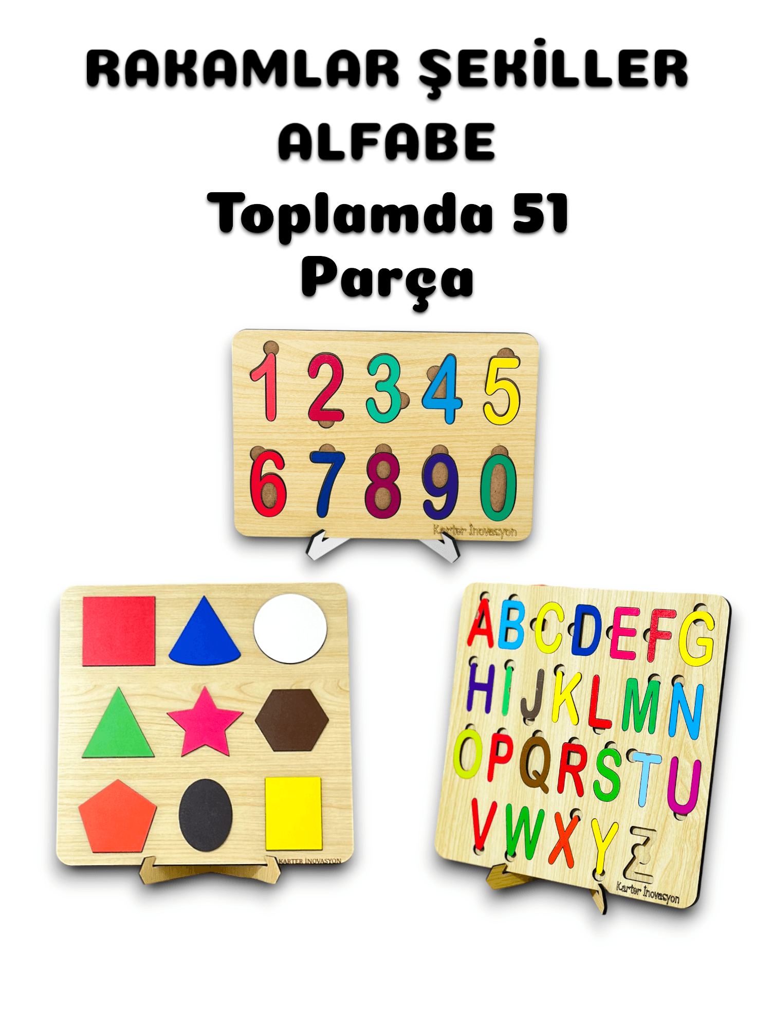Montessi 3'lü Set Şekiller-Rakamlar-Alfabe