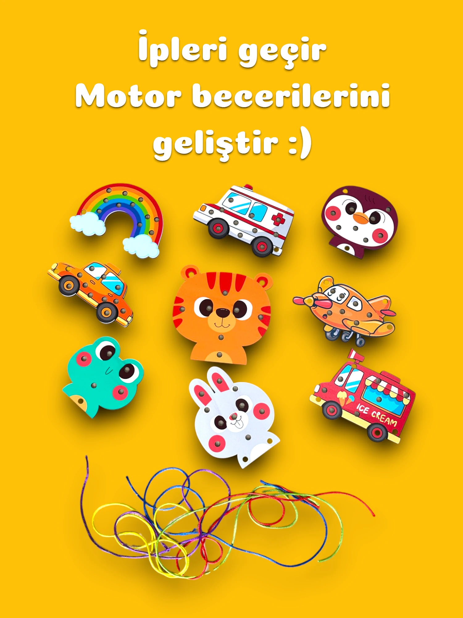 Ahşap Aile Kukla Seti-İp Geçirme