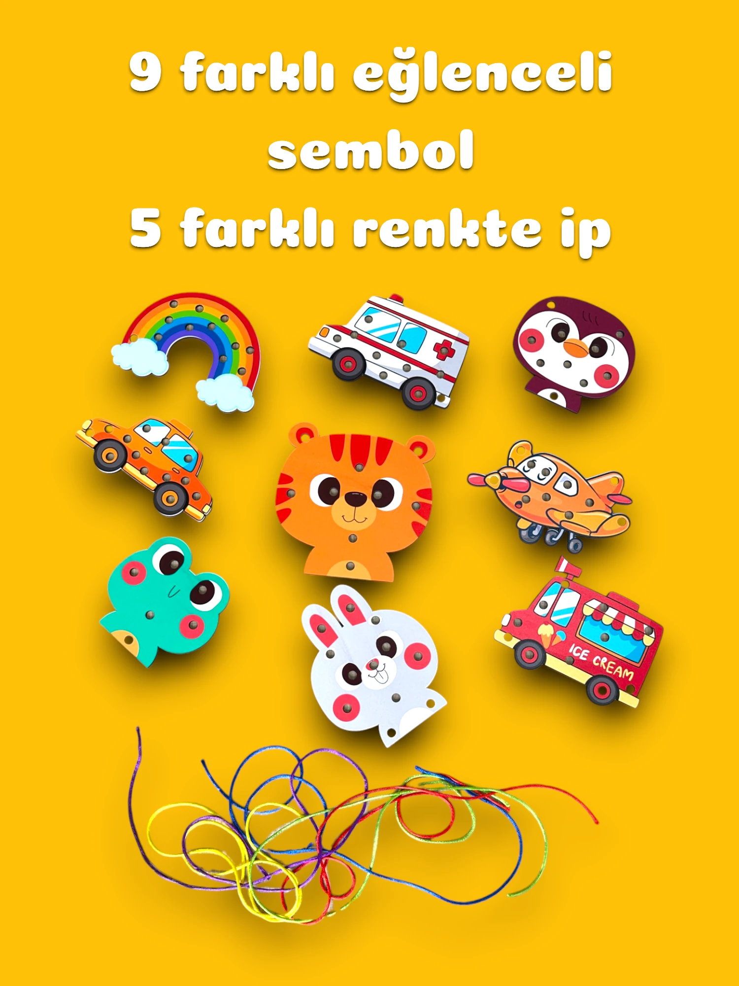 Ahşap Aile Kukla Seti-İp Geçirme