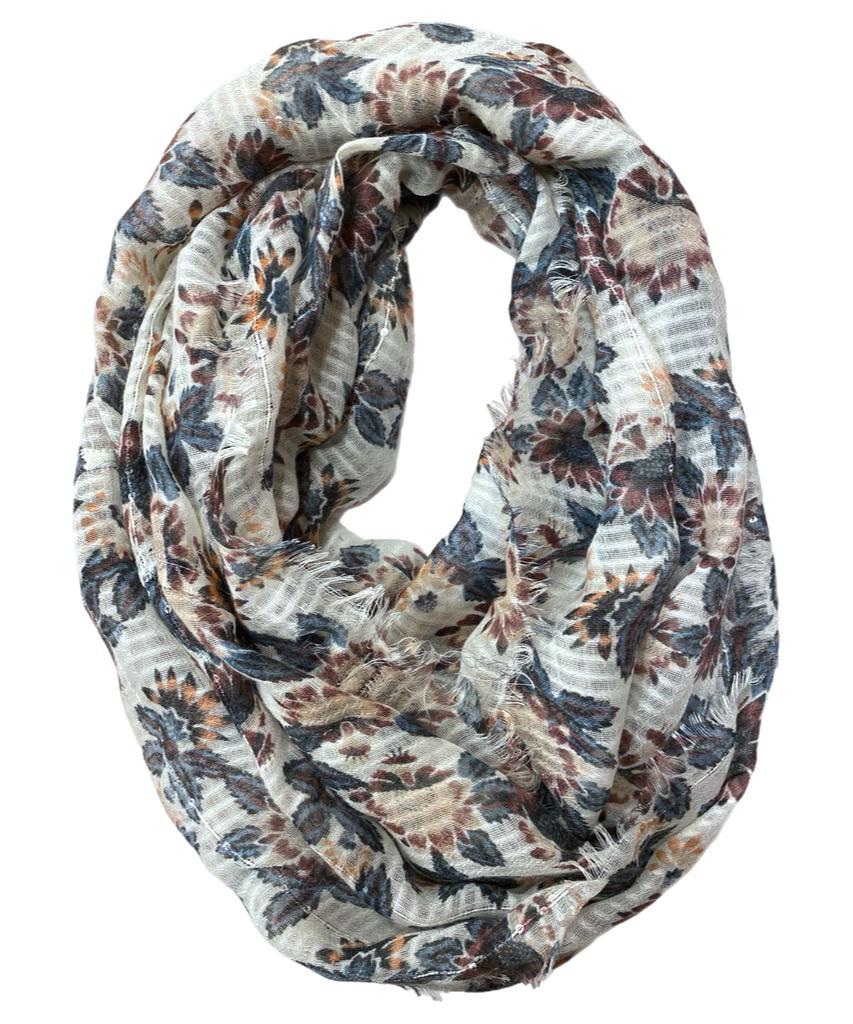 Beyaz Çiçekli & Simli Fular