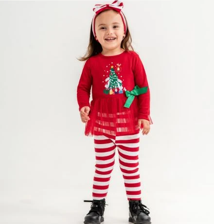 Çizgili Taytlı Yılbaşı Takım KIRMIZI