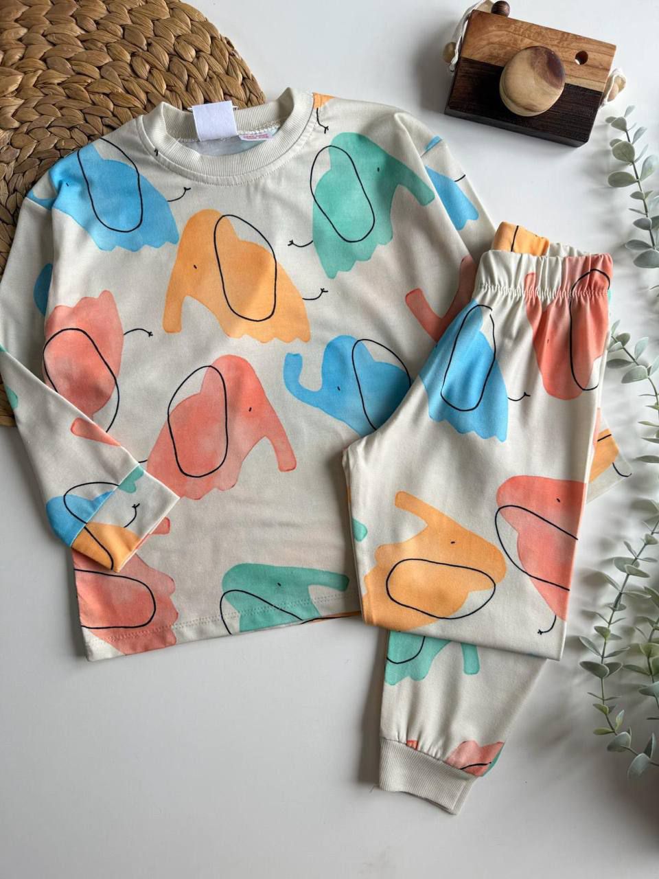 Fil Baskılı Renkli Pijama Takımı