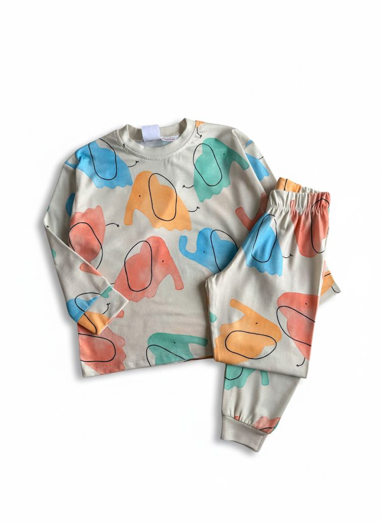 Fil Baskılı Renkli Pijama Takımı