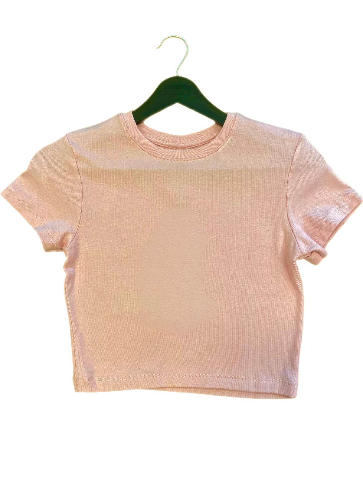 Logolu Streç Crop Pembe Tişört