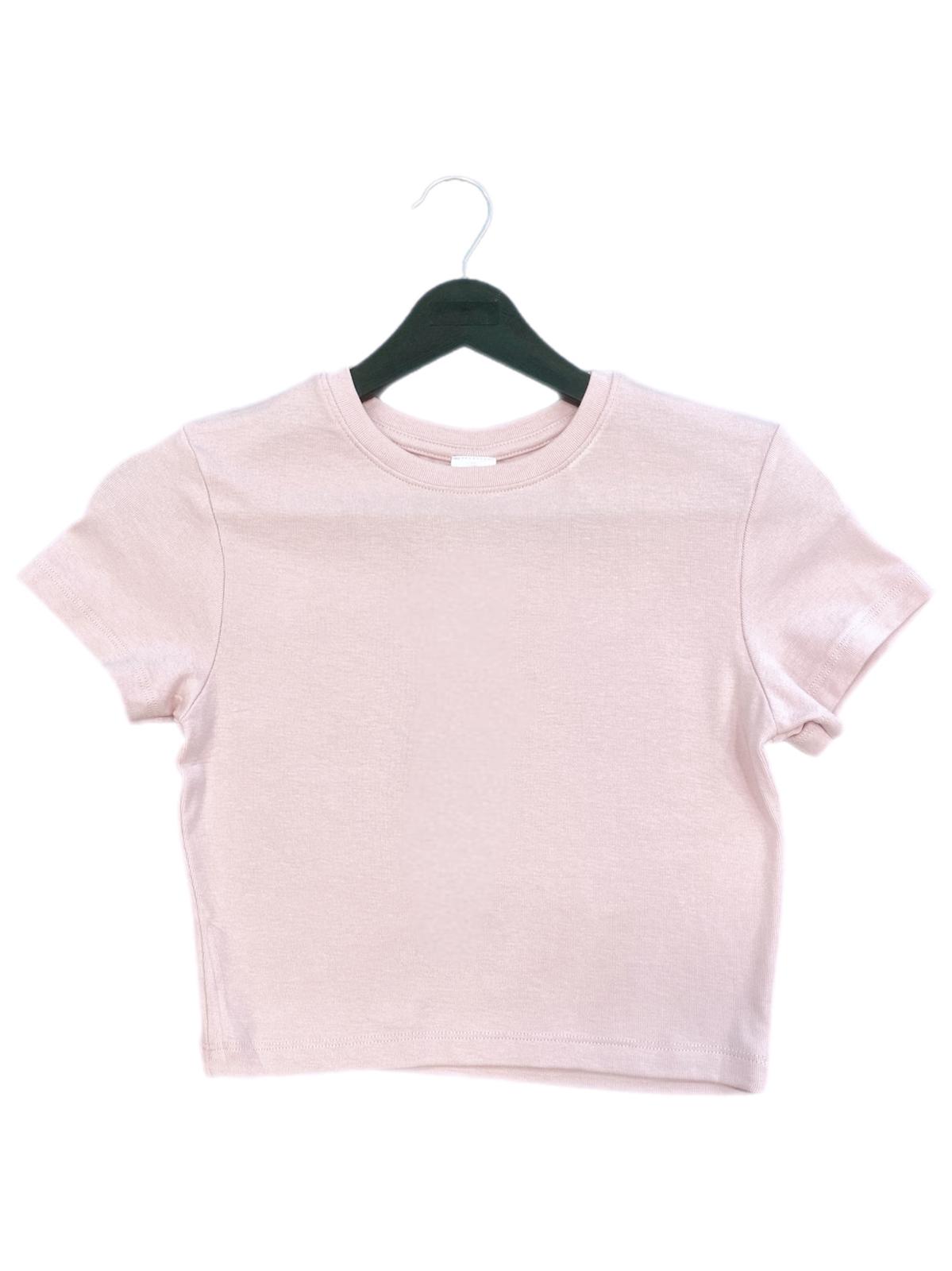 Logolu Streç Crop Pembe Tişört