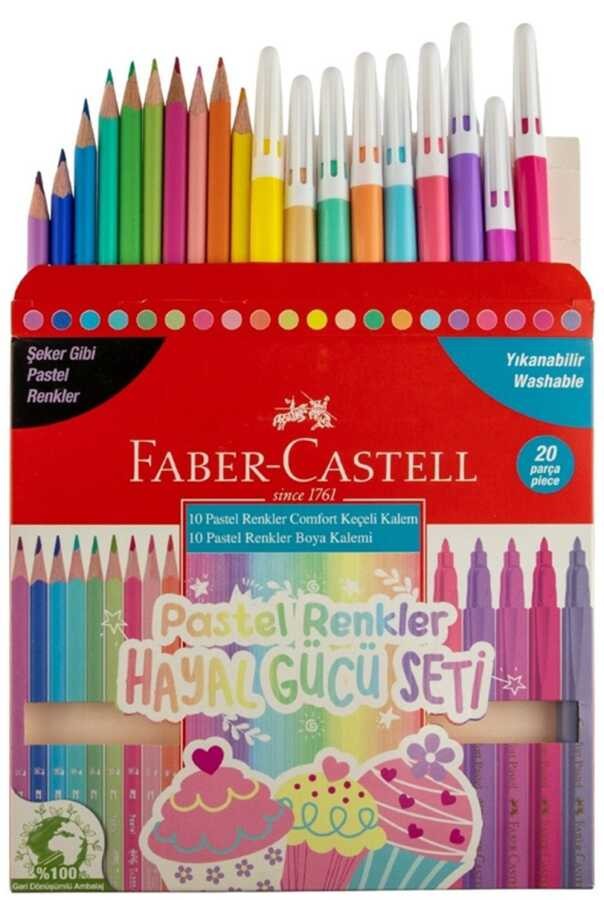 FABER KECELI KALEM 10 + 10 KURU BOYA PASTEL RENKLER