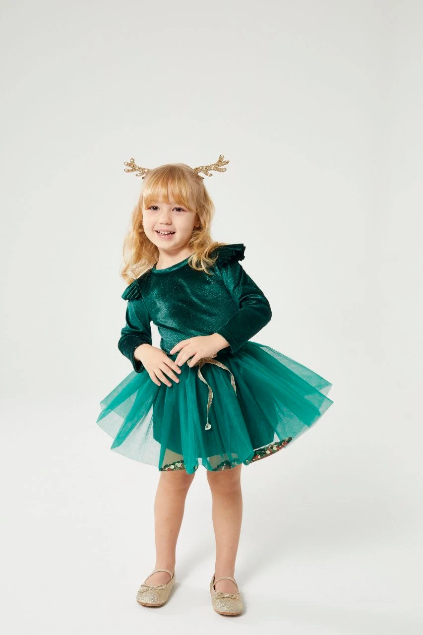 Yeşil Yılbaşı Çocuk Elbise