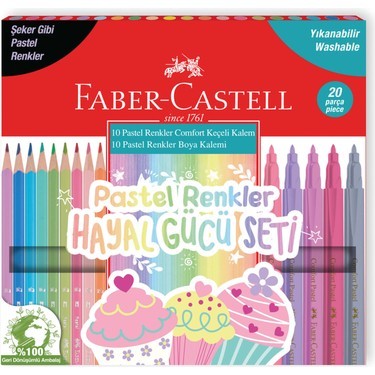 FABER KECELI KALEM 10 + 10 KURU BOYA PASTEL RENKLER