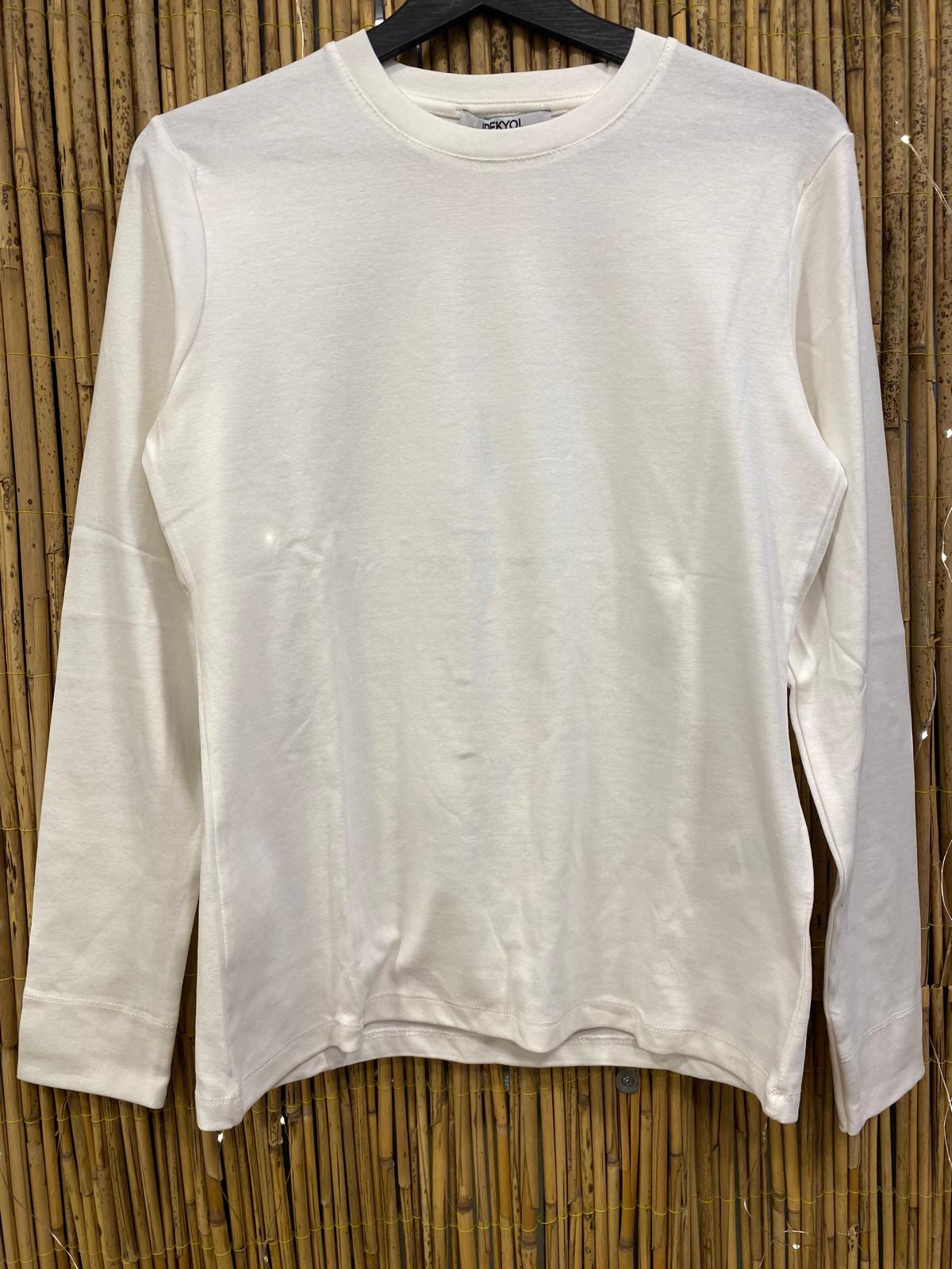 Uzun Kol Kadın Tişört Beyaz