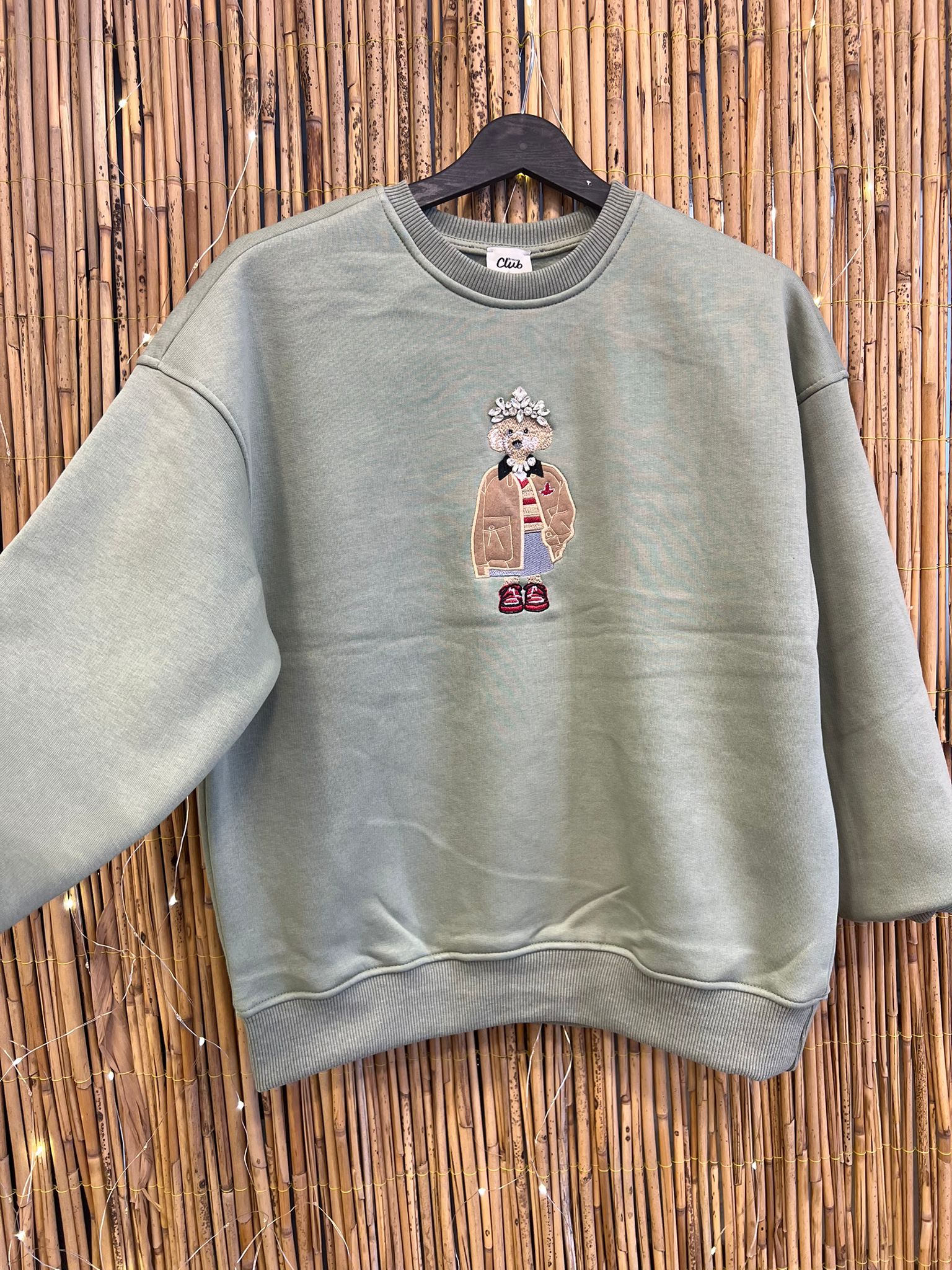 Köpek Nakışlı Sweatshirt Mint Yeşil