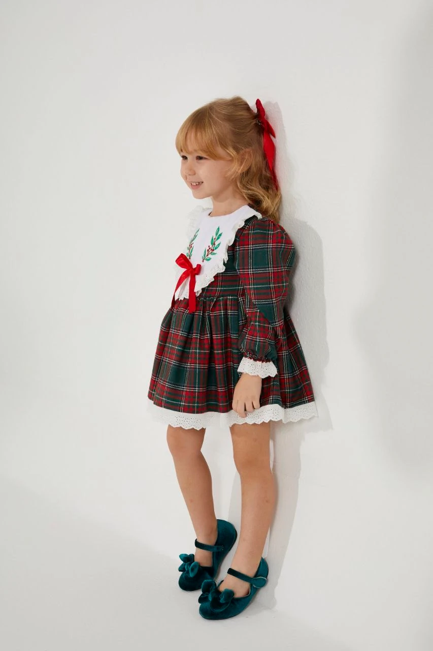 Ekose Desen Elbise Yeşil