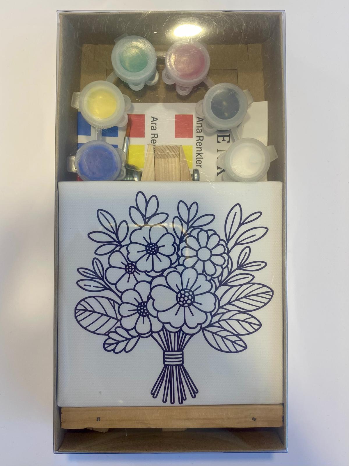 Çiçek Buketi Baskılı Mini Kanvas Set