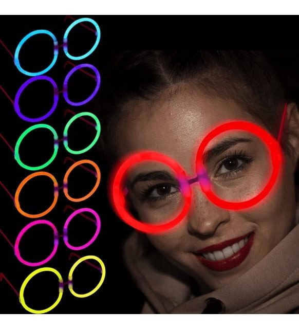 Glow Parti Gözlüğü Glow Partisi Yuvarlak Şekilli Fosforlu Gözlük