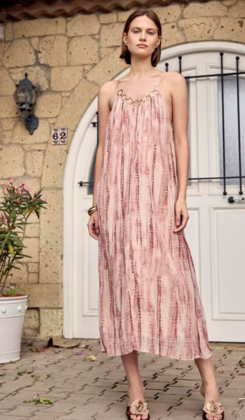 Zincir Detaylı Batik Desenli Elbise