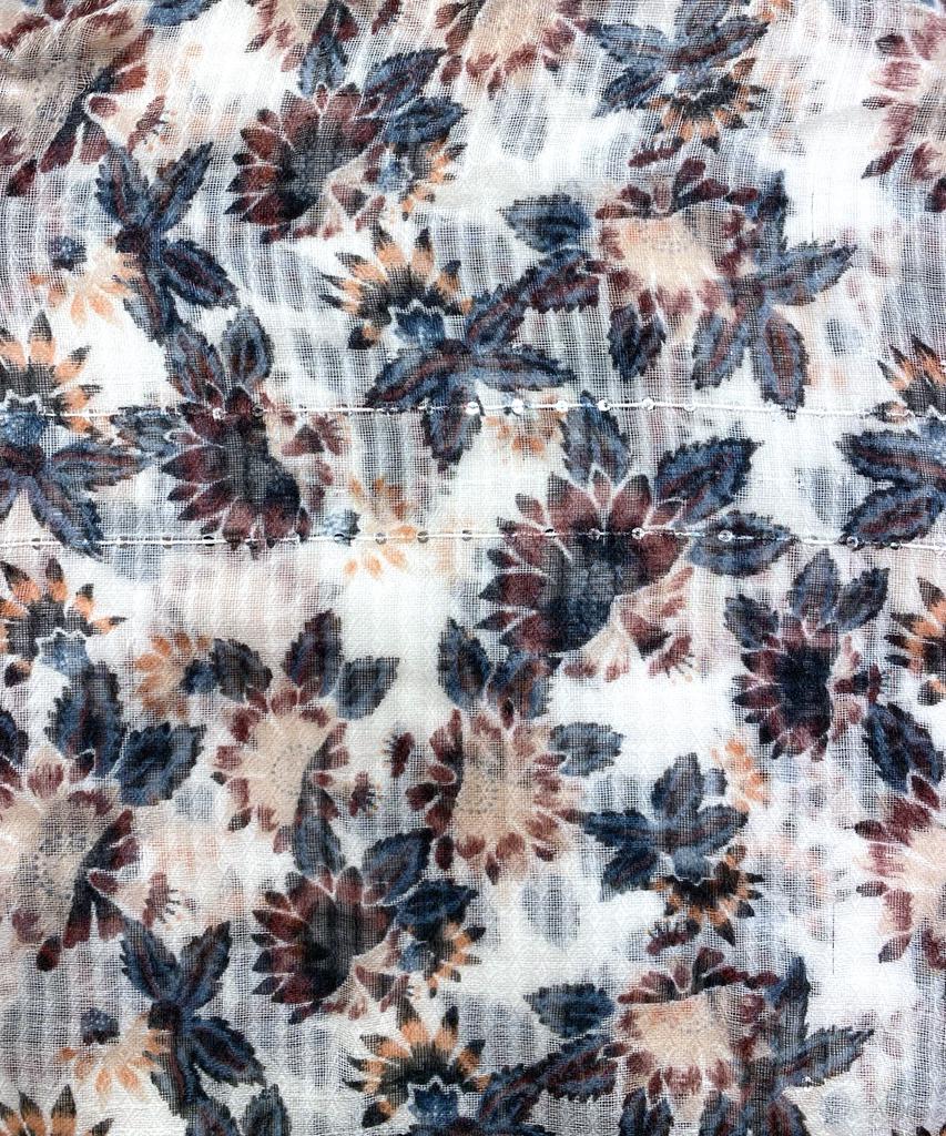 Beyaz Çiçekli & Simli Fular