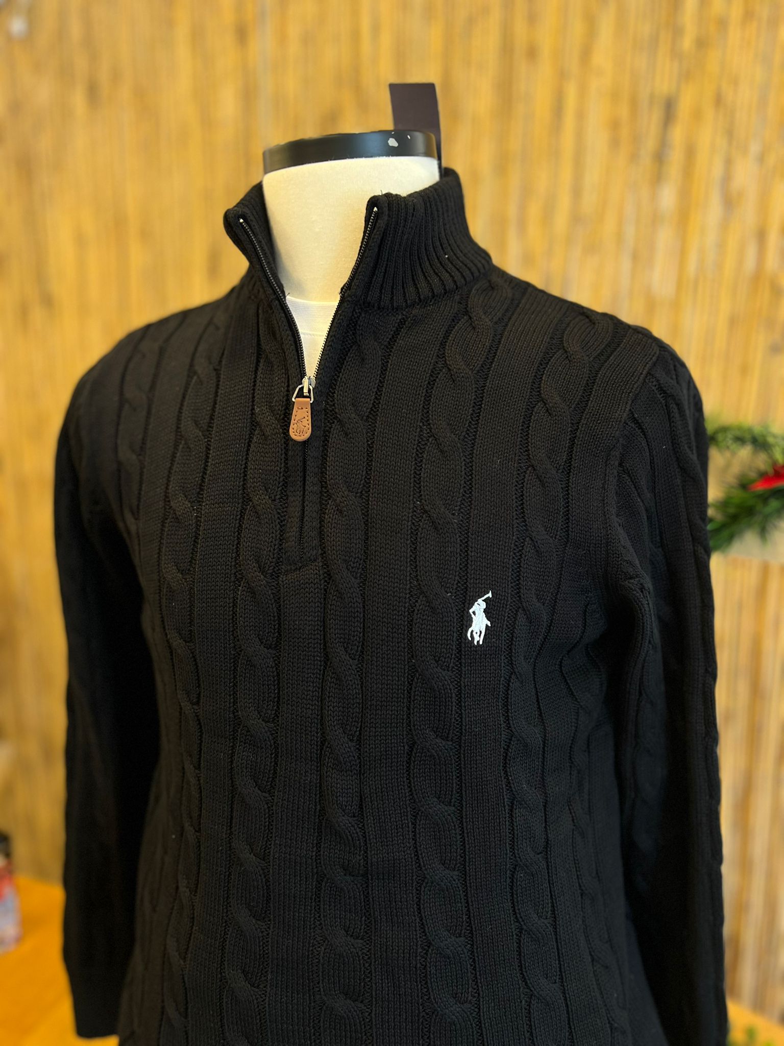 Fermuarlı Yaka Logolu Erkek Siyah Triko