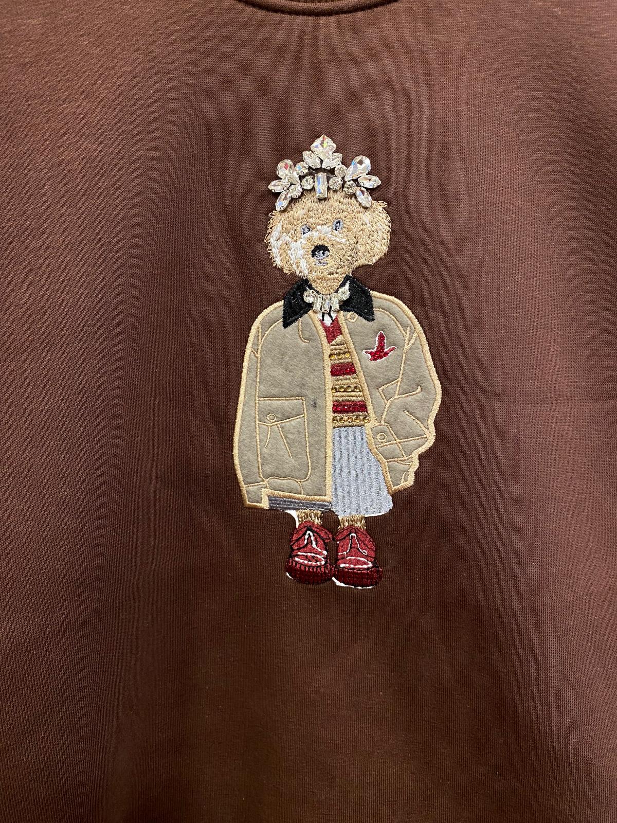 Köpek Nakışlı Sweatshirt Kahverengi