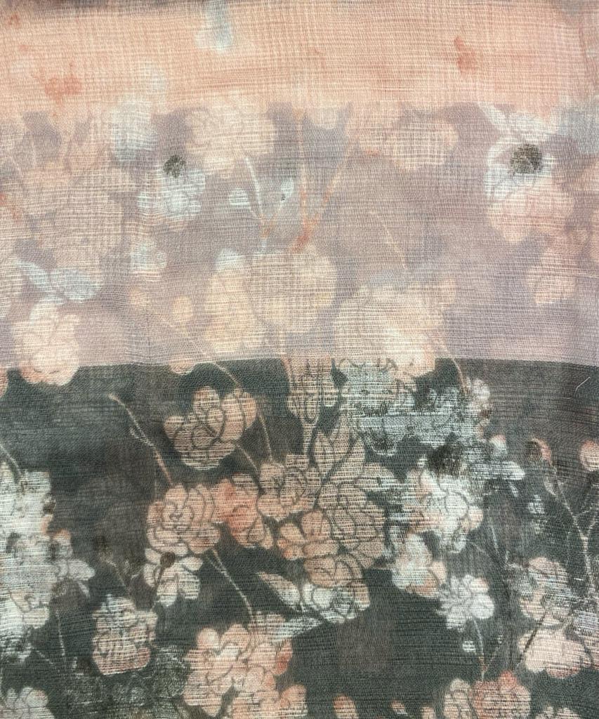 Gri & Pembe Çiçekli Fular