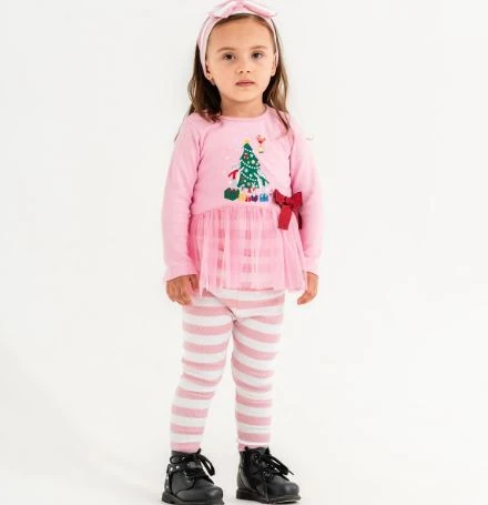 Çizgili Taytlı Yılbaşı Takım PEMBE