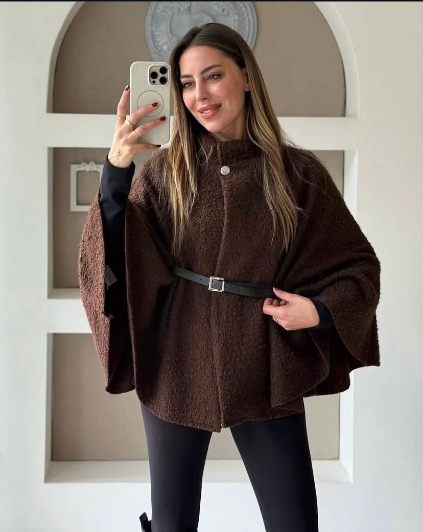 Kaşe Panço Ceket Kahverengi