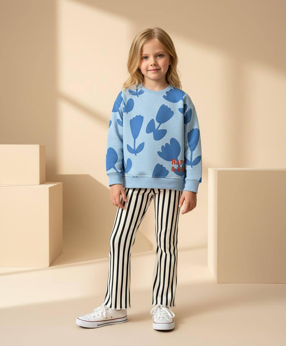 Mavi Çiçekli Çocuk Takım