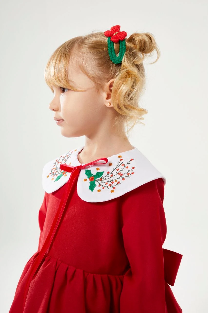 Yaka Detaylı Kırmızı Çocuk Elbise