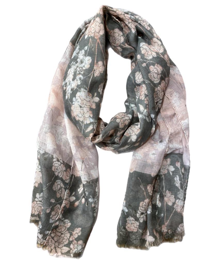 Gri & Pembe Çiçekli Fular