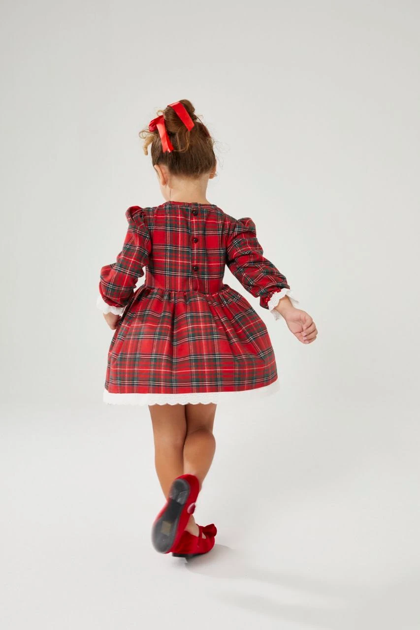 Ekose Desen Elbise Kırmızı