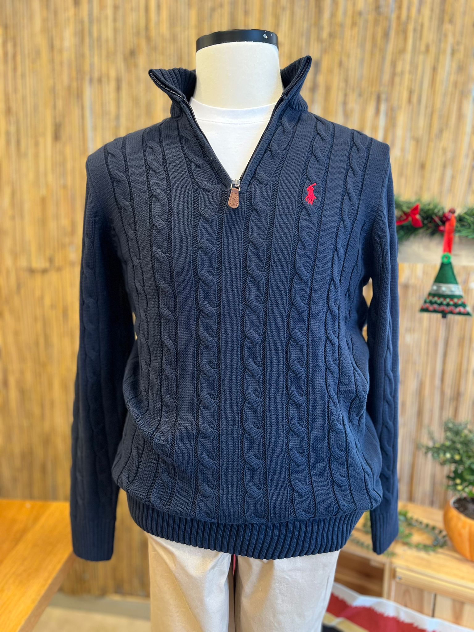 Fermuarlı Yaka Logolu Erkek Lacivert Triko