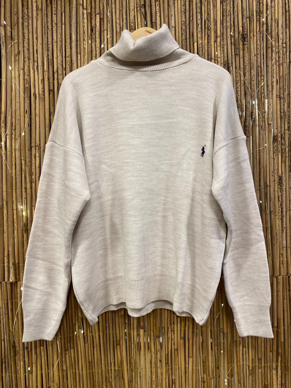 Nakış Logolu Boğazlı Kazak Krem