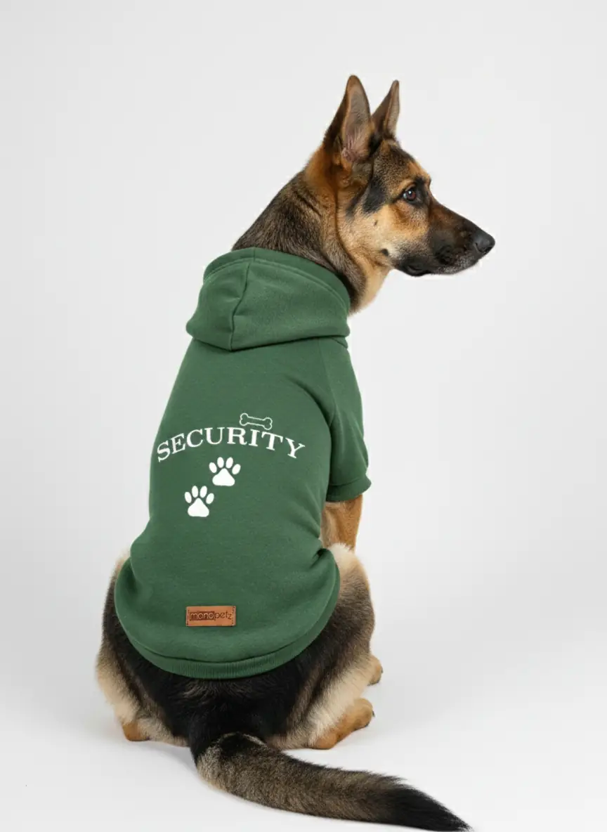Kapüşonlu Sweatshirt Köpek Ve Kedi Kıyafeti Yeşil Security