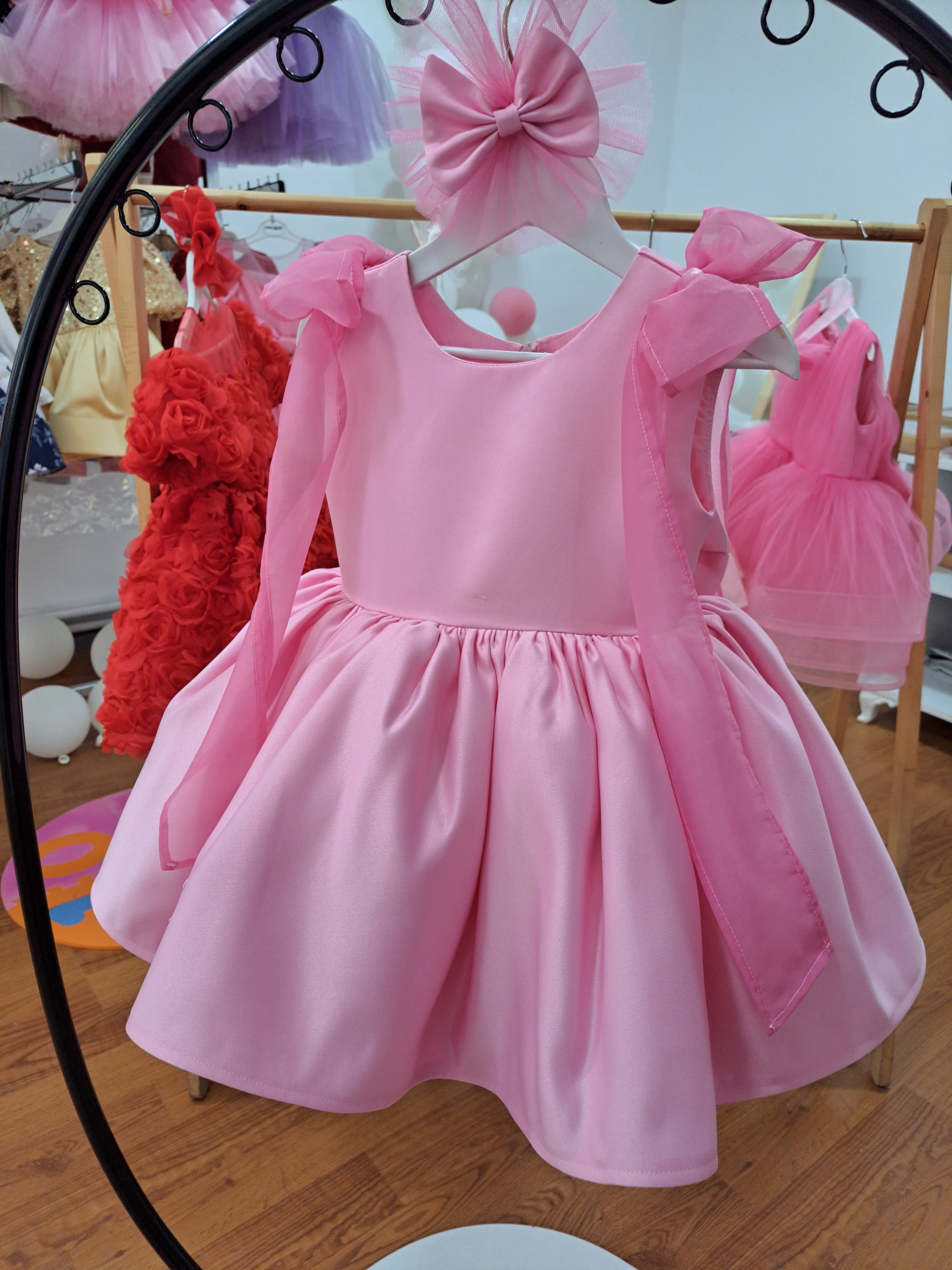 pembe sıfır kol abiye elbise