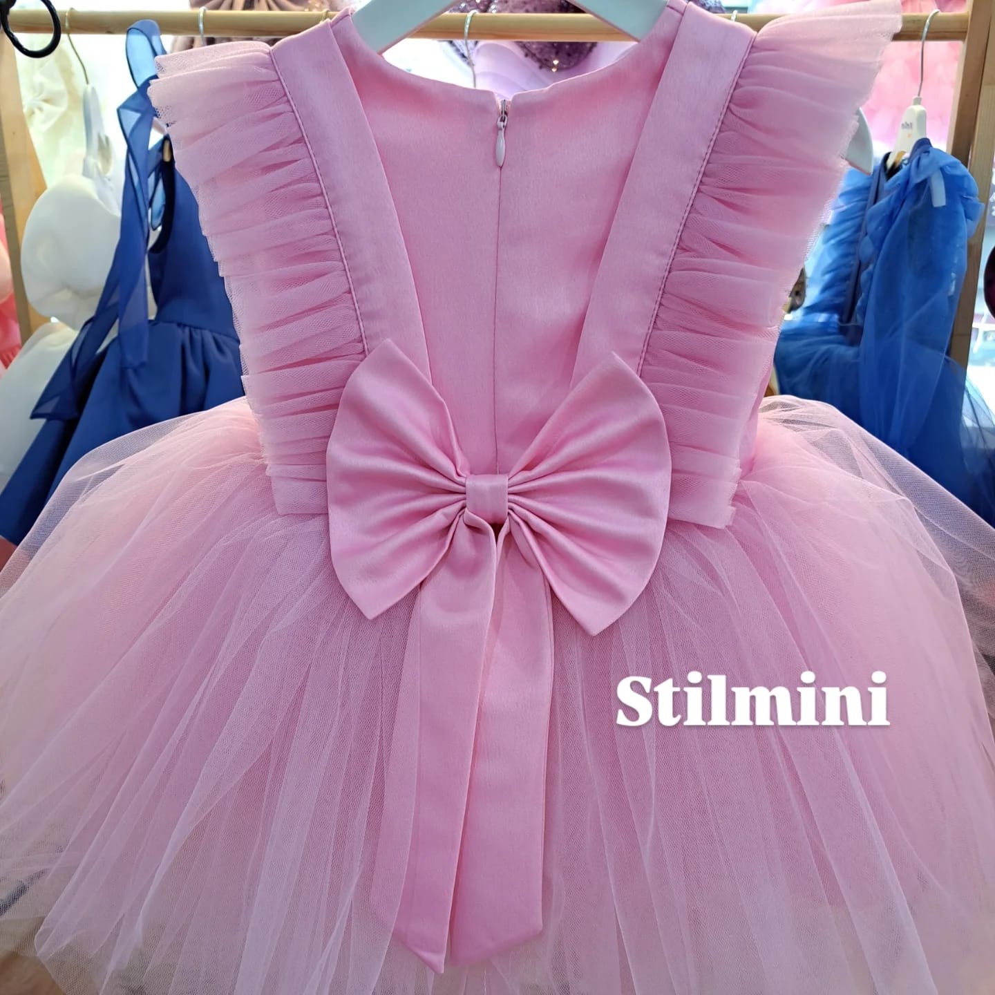 Pembe tüllü kız çocuk elbisesi