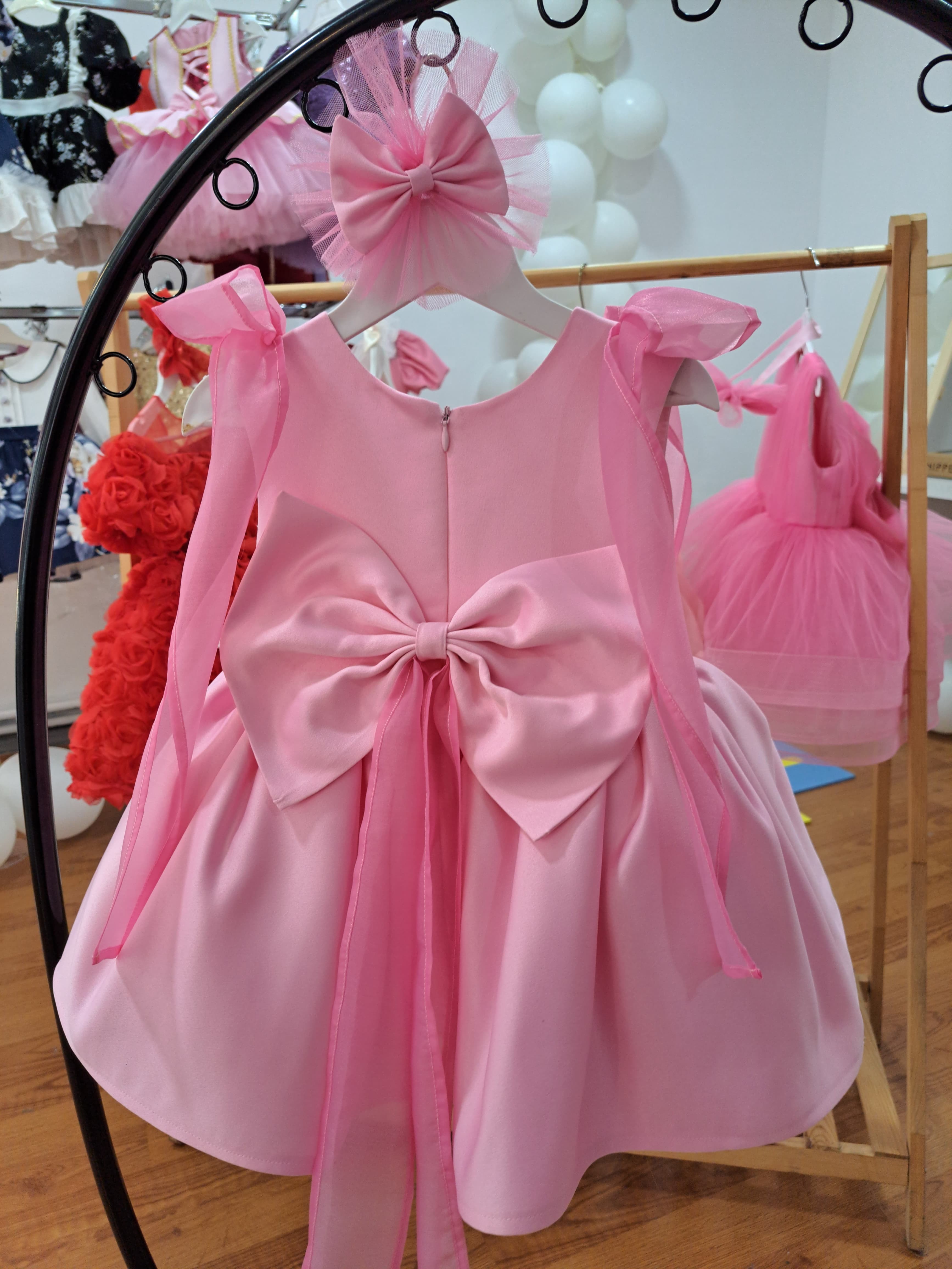 pembe sıfır kol abiye elbise