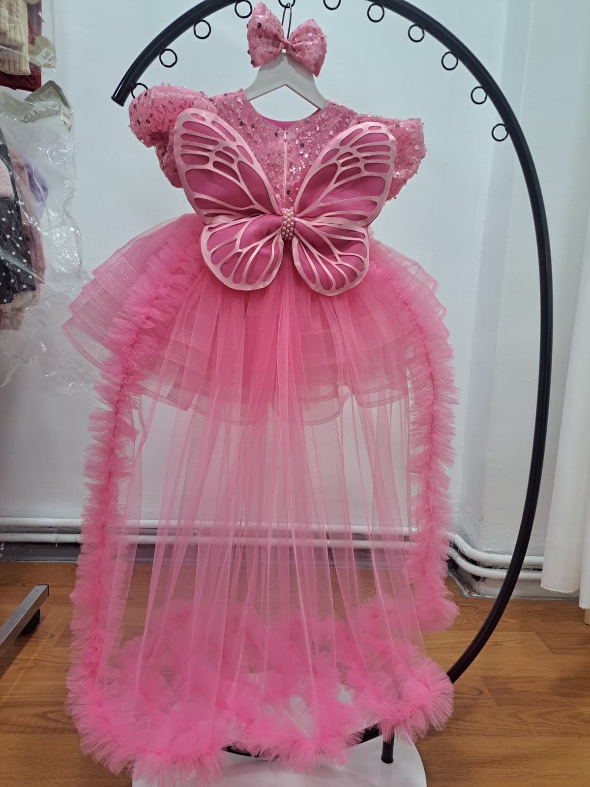 Pembe abiye elbise