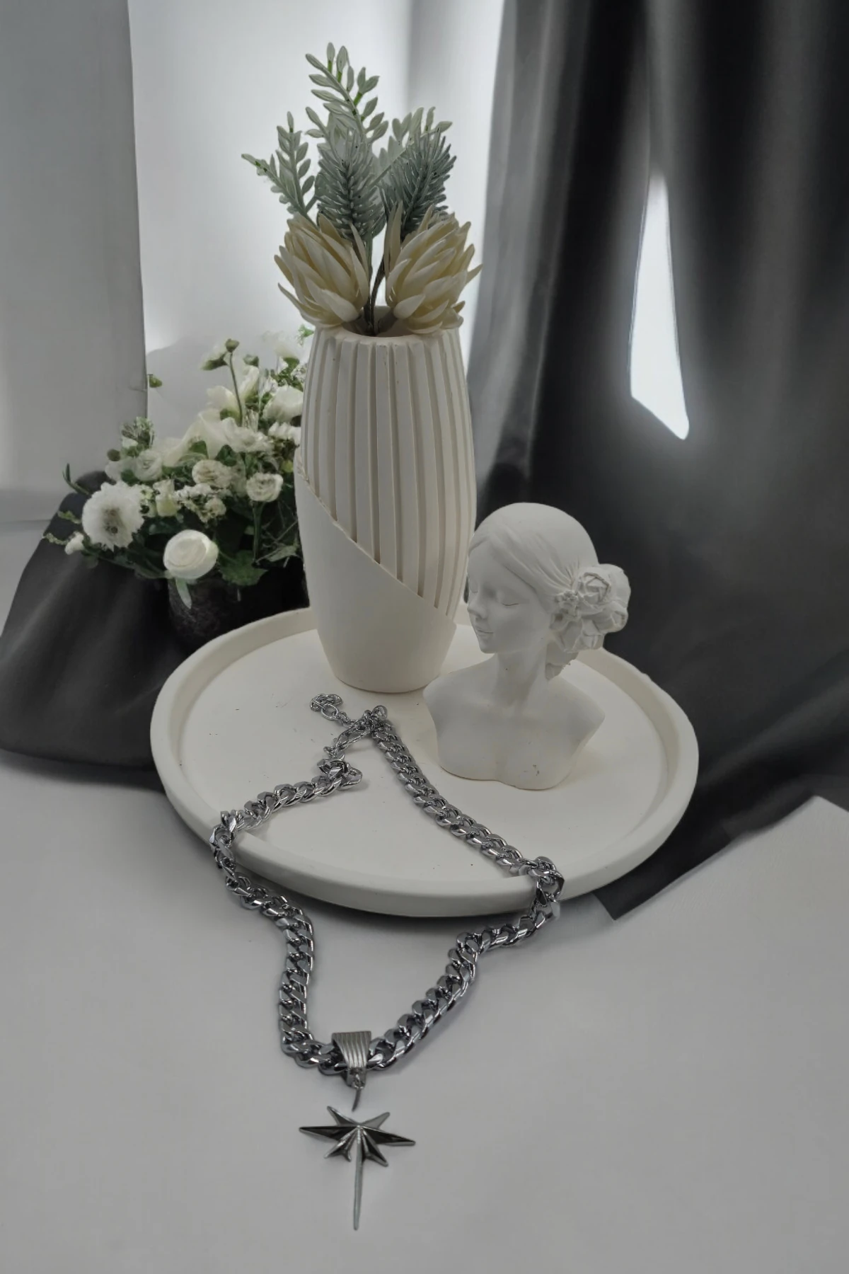 Kadın Çelik Kolye Gümüş Kutup Yıldızı Model