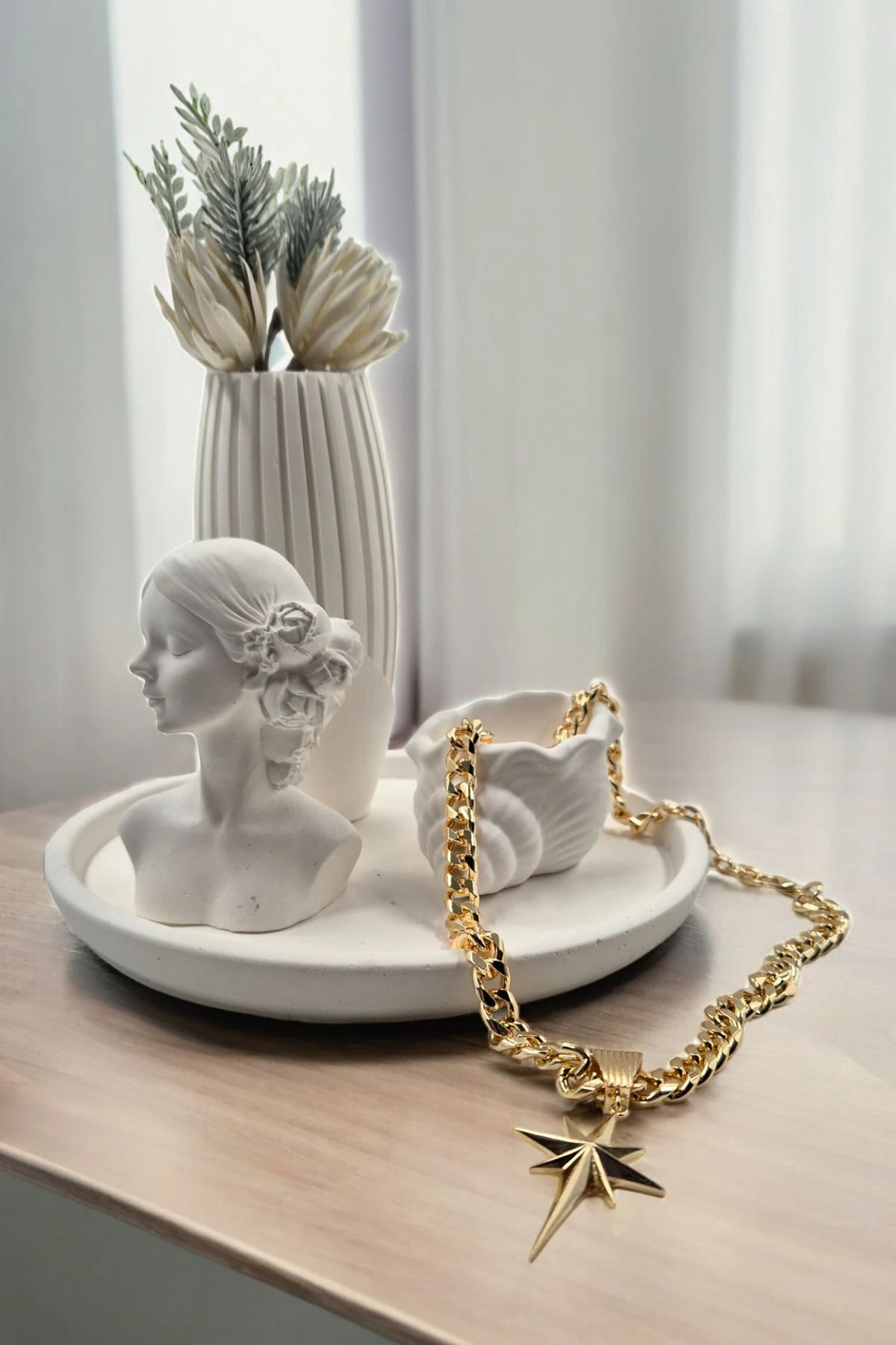 Kadın Çelik Kolye Gold Kutup Yıldızı Model