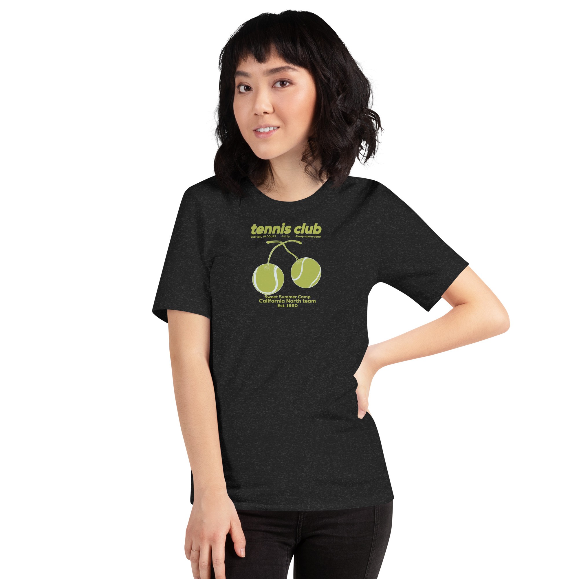 Unisex Cherry Tennis T-Shirt - Siyah