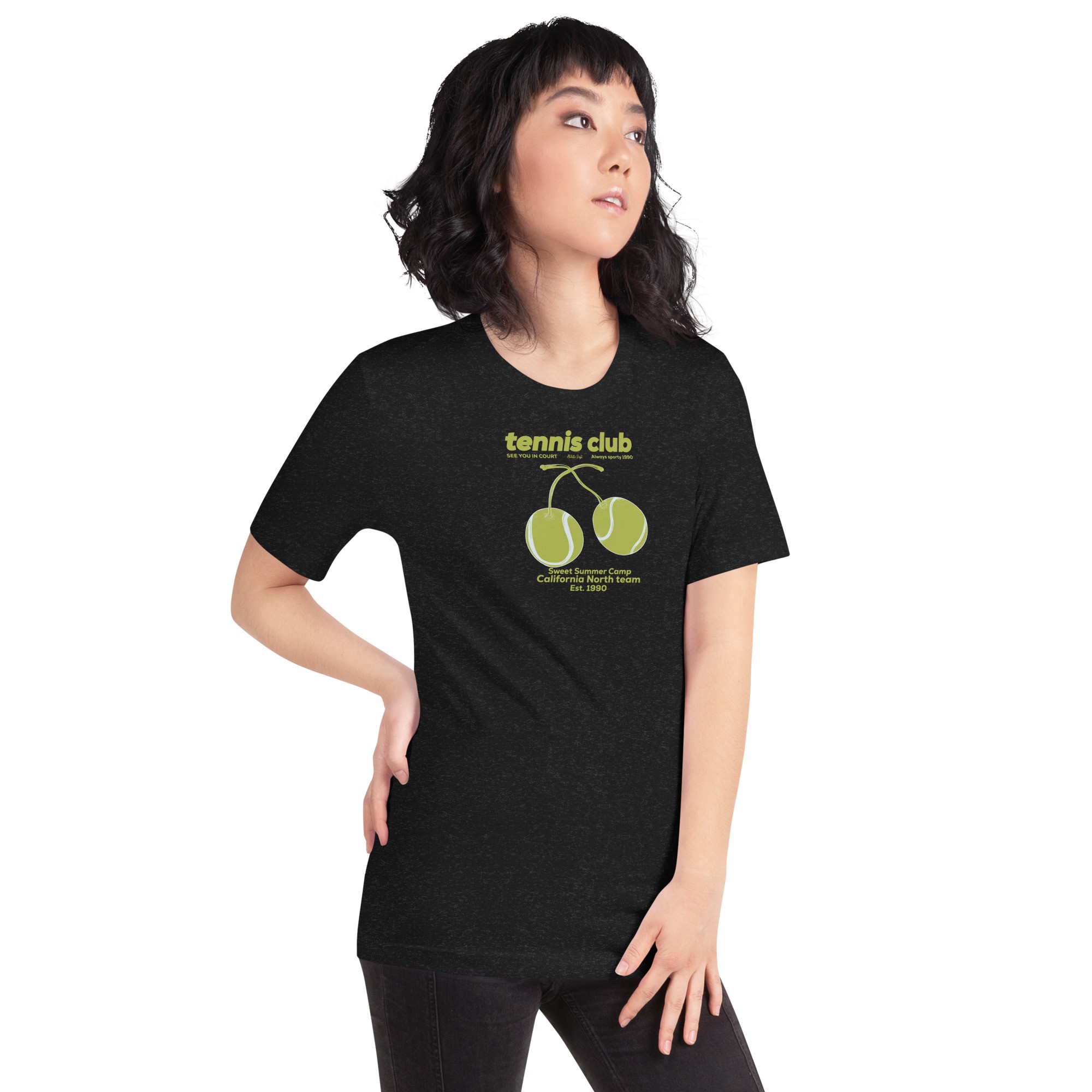 Unisex Cherry Tennis T-Shirt - Siyah