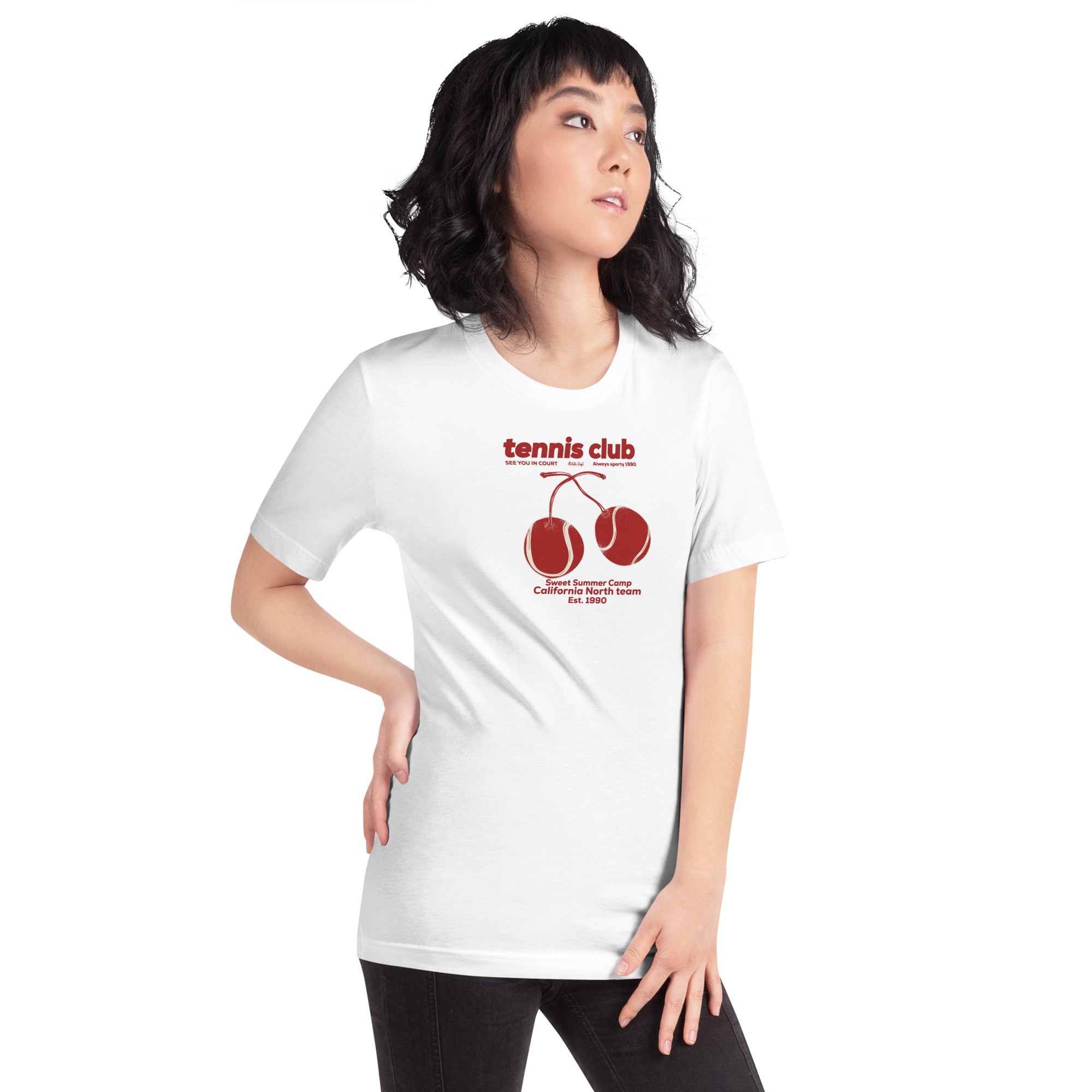 Unisex Cherry Tennis T-Shirt - Beyaz