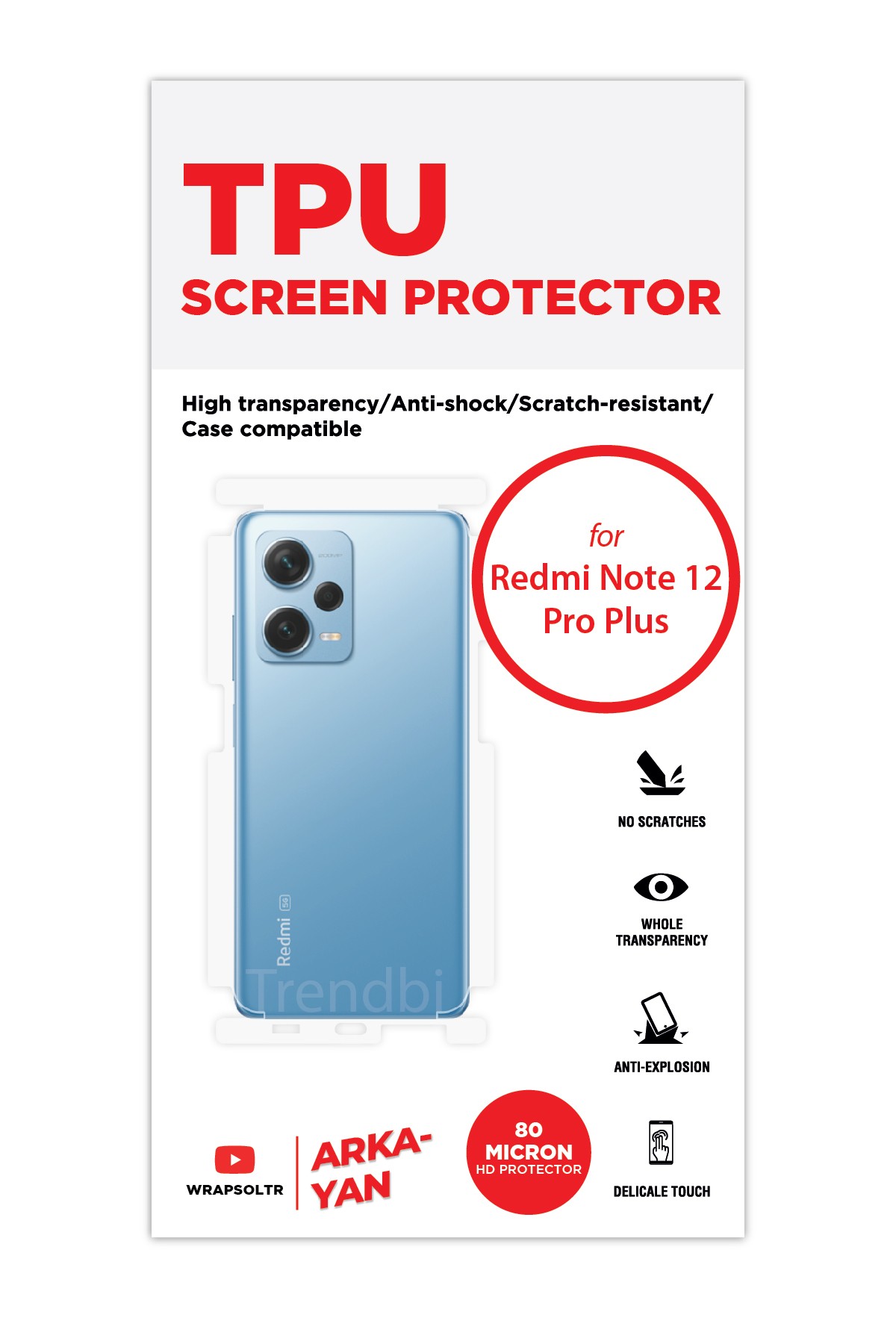 Xiaomi Redmi Note 12 Pro Plus - Arka/Yan Koruyucu Parlak Şeffaf TPU Film (80 micron)