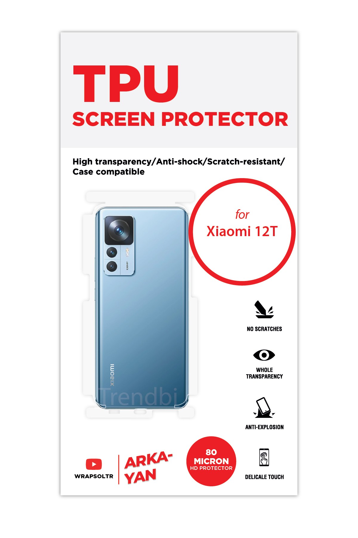 Xiaomi 12T - Arka/Yan Koruyucu Parlak Şeffaf TPU Film (80 micron)