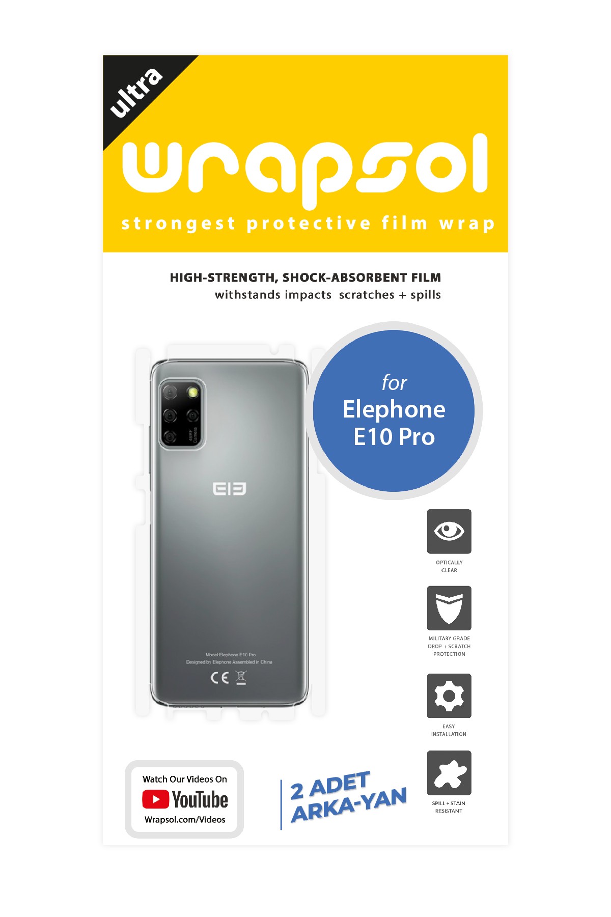 Elephone E10 Pro - Arka/Yan Koruyucu Parlak Şeffaf Poliüretan Film (150 micron)