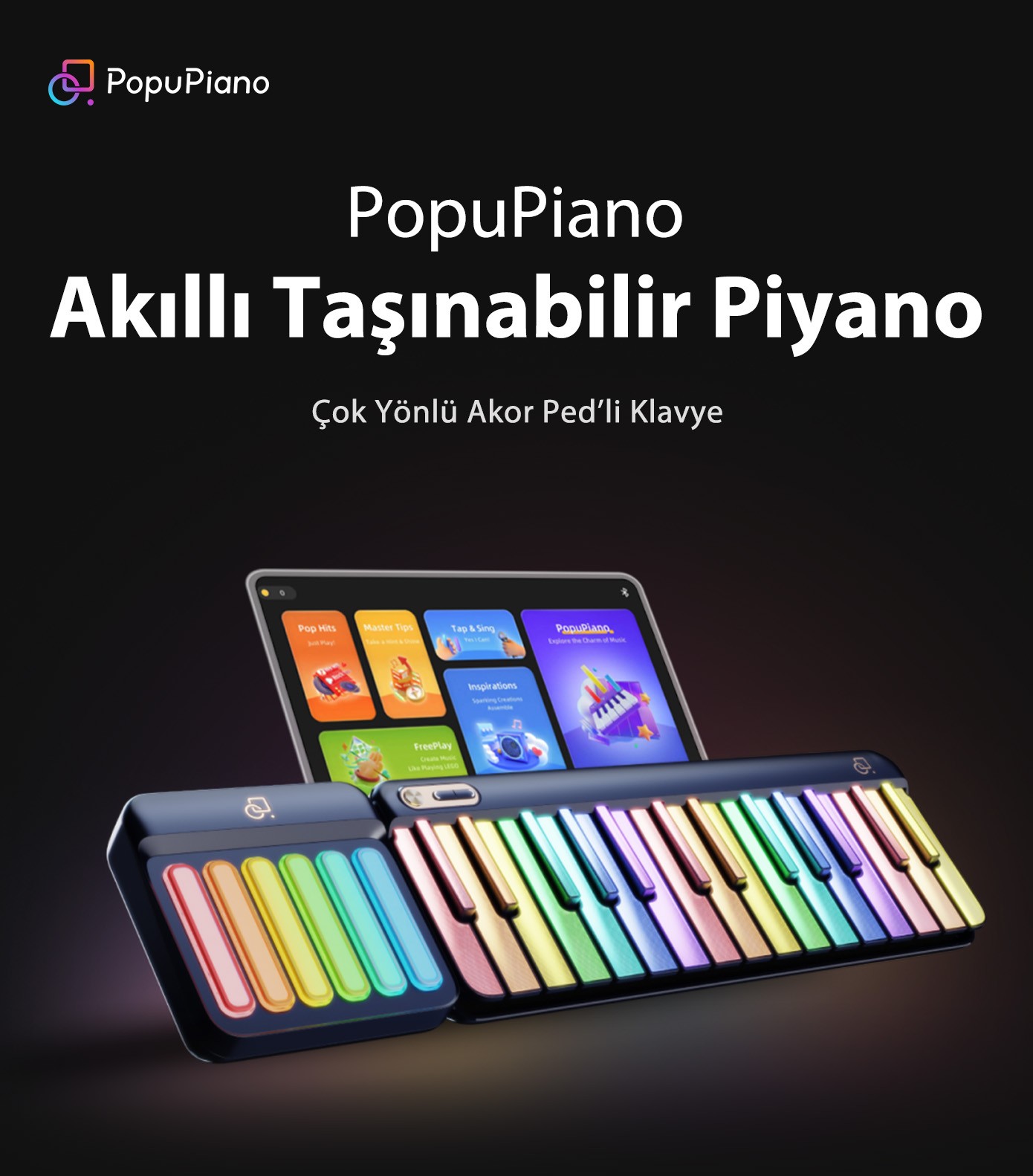 Popupiano Akıllı Taşınabilir Dijital Piyano - Uygulama Destekli Eğitici Müzik Aleti Çocuk - Yetişkin